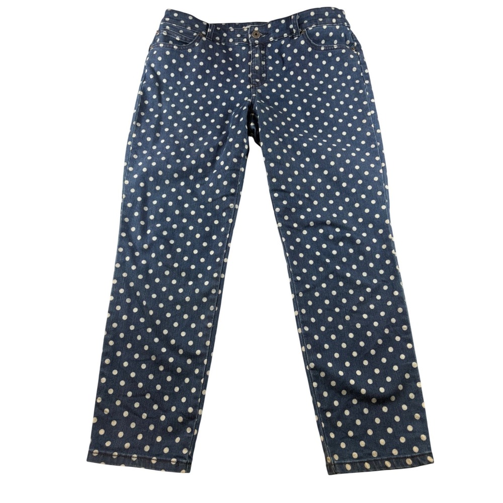 Chicos Platinum Denim Polka Dot Straight Leg Blue Jeans Womens Size 1.5